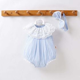 Baby Girl Stripped Pattern Ruffles Collar Onesie (Size/Age: 80 (9-12M), Color: Blue)