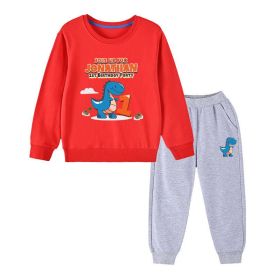 Baby Boy Cartoon Dinosaur Print Pattern Hoodie Combo Trousers Cotton 1 Pieces Sets (Size/Age: 130 (7-8Y), Color: Ivory)