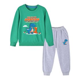 Baby Boy Cartoon Dinosaur Print Pattern Hoodie Combo Trousers Cotton 1 Pieces Sets (Size/Age: 130 (7-8Y), Color: Light Green)