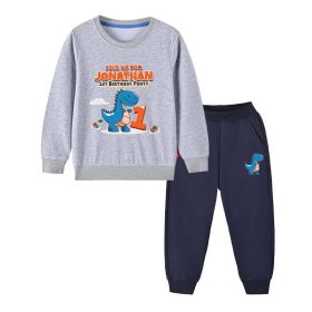 Baby Boy Cartoon Dinosaur Print Pattern Hoodie Combo Trousers Cotton 1 Pieces Sets (Size/Age: 150 (10-12Y), Color: GREY)