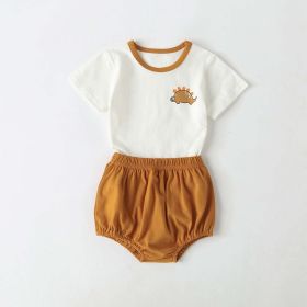 Baby Cartoon Dinosaur Pattern Contrast Neck Tee Combo Solid Shorts Sets (Size/Age: 100 (2-3Y), Color: Yellow)