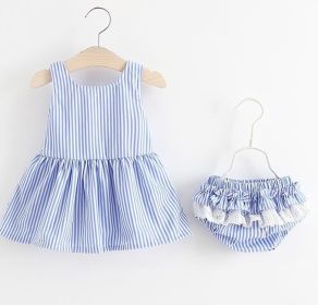 Baby Girl Striped Pattern Dress Combo Short Pants In Sets (Size/Age: 80 (9-12M), Color: Blue)
