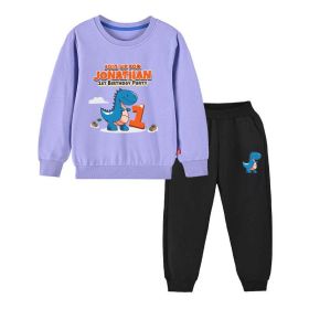 Baby Boy Cartoon Dinosaur Print Pattern Hoodie Combo Trousers Cotton 1 Pieces Sets (Size/Age: 90 (12-24M), Color: Purple)