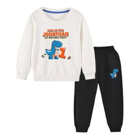 Baby Boy Cartoon Dinosaur Print Pattern Hoodie Combo Trousers Cotton 1 Pieces Sets (Size/Age: 120 (5-7Y), Color: White)