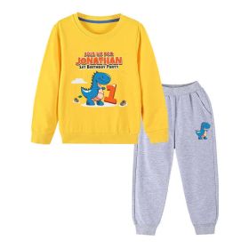 Baby Boy Cartoon Dinosaur Print Pattern Hoodie Combo Trousers Cotton 1 Pieces Sets (Size/Age: 140 (8-10Y), Color: Light Yellow)