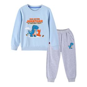 Baby Boy Cartoon Dinosaur Print Pattern Hoodie Combo Trousers Cotton 1 Pieces Sets (Size/Age: 120 (5-7Y), Color: Silver)