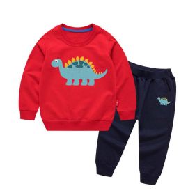 Baby Boy Cartoon Dinosaur Pattern Hoodie Combo Casual Pants Sport Style Sets (Size/Age: 140 (8-10Y), Color: Red)