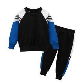 Baby Boy Contrast Design Hoodies Combo Side Print Trousers Sport Style Sets (Size/Age: 130 (7-8Y), Color: Blue)