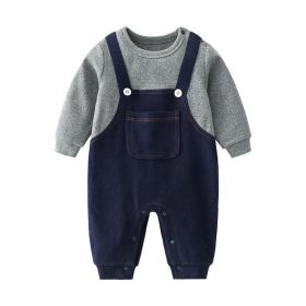 Baby Boy False 1-Piece Overall Design Gentleman Fashion Romper (Size/Age: 66 (3-6M), Color: Navy Blue)