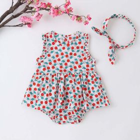 Baby Girl Cherry Print Sleeveless Onesies With Headband (Size/Age: 73 (6-9M), Color: Red)