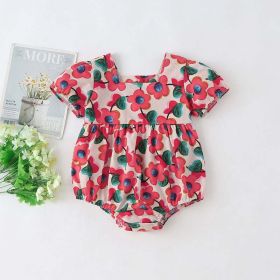 Baby Girl Floral Print Square Collar Short-Sleeved Onesies (Size/Age: 90 (12-24M), Color: Red)