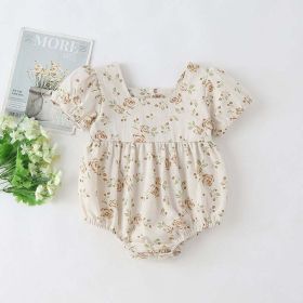 Baby Girl Floral Print Square Collar Short-Sleeved Onesies (Size/Age: 73 (6-9M), Color: beige)