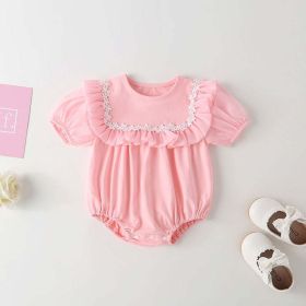 Baby Girl Round Collar Short-Sleeved Small Daisy Pattern Flounce Design Embroidered Onesies (Size/Age: 73 (6-9M), Color: pink)