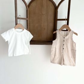 Baby Girls Solid Top Combo Strips Overalls In Sets (Size/Age: 73 (6-9M), Color: Apricot)