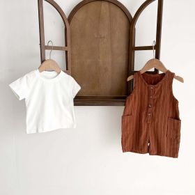 Baby Girls Solid Top Combo Strips Overalls In Sets (Size/Age: 66 (3-6M), Color: brown)