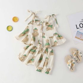 Baby Girl Small-Bear Cartoon Pattern Flounce Design Sleeveless 1-Pieces Set (Size/Age: 80 (9-12M), Color: Green)