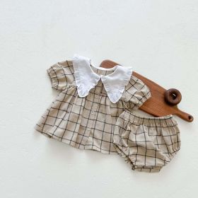 Baby Girls Lapel Collar Short Sleeve Top Combo Short Pants In Sets (Size/Age: 66 (3-6M), Color: Khaki)