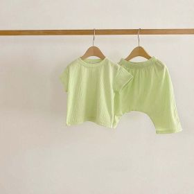 Baby Boys And Girls Solid Color Round Neck Short-Sleeved Top Combo Pants Sets Home Wear Pajamas In Summer (Size/Age: 90 (12-24M), Color: Green)
