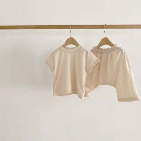Baby Boys And Girls Solid Color Round Neck Short-Sleeved Top Combo Pants Sets Home Wear Pajamas In Summer (Size/Age: 90 (12-24M), Color: Apricot)