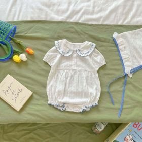 Baby Girl Solid Pattern Short-Sleeved Cotton Jacquard Collar Onesies (Size/Age: 66 (3-6M), Color: White)