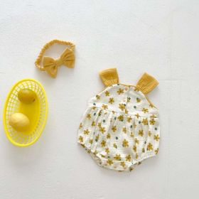 Baby Girl Floral Print Sleeveless Suspenders Onesies (Size/Age: 90 (12-24M), Color: Yellow)