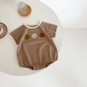 Baby Girl Cute Smile Face Print Short-Sleeved Round Collar Simpfy Onesies (Size/Age: 90 (12-24M), Color: brown)