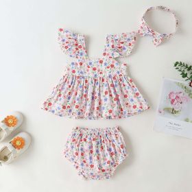 Baby Girl Little Floral Print Sleeveless Dress Combo Short Pants In Sets (Size/Age: 66 (3-6M), Color: Red)