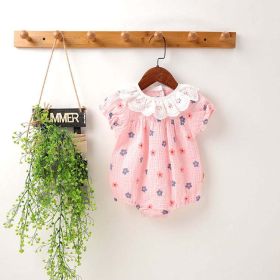 Baby Girl Floral Print Ruffles Collar Short-Sleeved Onesies (Size/Age: 80 (9-12M), Color: pink)