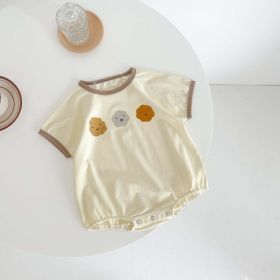 Baby Girl Cute Smile Face Print Short-Sleeved Round Collar Simpfy Onesies (Size/Age: 90 (12-24M), Color: Apricot)