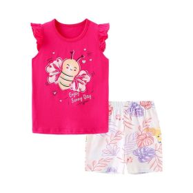 Baby Girl Floral Pattern Crewneck T-Shirt Summer Clothing Sets (Size/Age: 140 (8-10Y), Color: pink)
