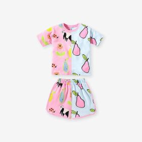 Baby Girl Fruit Pattern Colorblock Design Summer Clothing Sets (Size/Age: 140 (8-10Y), Color: pink)
