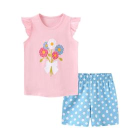 Baby Girl Floral Pattern Crewneck T-Shirt Summer Clothing Sets (Size/Age: 140 (8-10Y), Color: Blue)