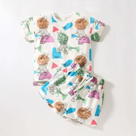 Baby Girl Cartoon Print Pattern Crewneck Casual Tee Sets (Size/Age: 100 (2-3Y), Color: White)