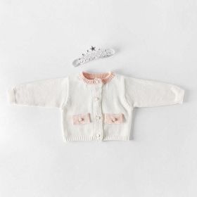Baby Girl 1pcs Contrast Longsleeve Knit Bodysuit & Cardigan 1-Pieces Sets (Size/Age: 73 (6-9M), Color: White)