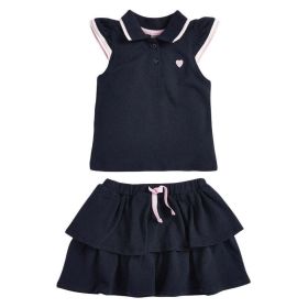 Baby Girl Heart Embroidered Pattern Polo-Neck Shirt And Layered Solid Short Skirt Sets (Size/Age: 120 (5-7Y), Color: black)