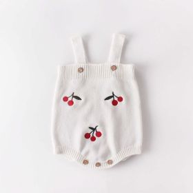 Baby Girl 1pc Cherry Embroidered Graphic Crotch Knitted Bodysuit & Button Front Sweater Coat Sets (Size/Age: 80 (9-12M), Color: Red)