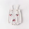 Baby Girl 1pc Cherry Embroidered Graphic Crotch Knitted Bodysuit & Button Front Sweater Coat Sets