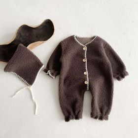 Baby Solid Color Vintage Style Fleece Jumpsuits (Size/Age: 66 (3-6M), Color: brown)