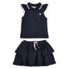 Baby Girl Heart Embroidered Pattern Polo-Neck Shirt And Layered Solid Short Skirt Sets