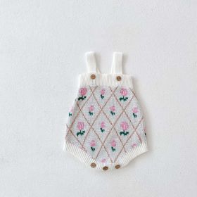 Baby Girl 1pcs Allover Roses Embroidered Graphic Crotch Bodysuit & Cardigan Handmade Knitted Sets (Size/Age: 80 (9-12M), Color: White)