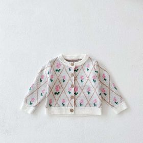 Baby Girl 1pcs Allover Roses Embroidered Graphic Crotch Bodysuit & Cardigan Handmade Knitted Sets (Size/Age: 73 (6-9M), Color: pink)