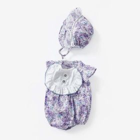 Baby Girl Floral Print Ruffle Design Sleeveless Onesies In Summer (Size/Age: 80 (9-12M), Color: Purple)