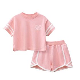 Baby Striped Sleeves Design T-Shirt Combo Shorts Sport Pieces Sets (Size/Age: 140 (8-10Y), Color: pink)