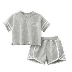 Baby Striped Sleeves Design T-Shirt Combo Shorts Sport Pieces Sets (Size/Age: 90 (12-24M), Color: GREY)