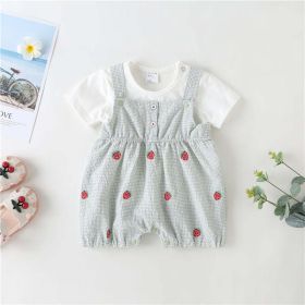 Baby Girl 1pcs Plaid Graphic Strawberries Embroidery Snap Button Jumpsuit & Solid Tee Sets (Size/Age: 73 (6-9M), Color: Green)