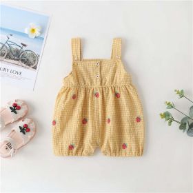 Baby Girl 1pcs Plaid Graphic Strawberries Embroidery Snap Button Jumpsuit & Solid Tee Sets (Size/Age: 80 (9-12M), Color: Yellow)