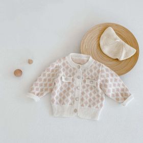Baby Girl 2pcs Plaid Graphic Onesies & Cardigan Knitted Sets (Size/Age: 66 (3-6M), Color: Apricot)