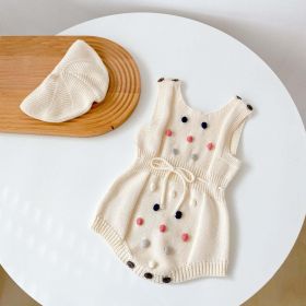 Baby Girl Colorful Handmade Ball Patched Belted Knitted Bodysuit & Cardigan 1-Pieces Sets (Size/Age: 80 (9-12M), Color: Apricot)