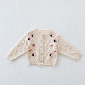 Baby Girl Colorful Handmade Ball Patched Belted Knitted Bodysuit & Cardigan 1-Pieces Sets (Size/Age: 73 (6-9M), Color: White)