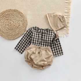 Baby Plaid Graphic Tops And Solid Shorts With Hat 1Pieces Sets (Size/Age: 66 (3-6M), Color: black)